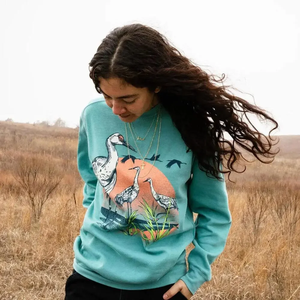 Retro style Crewneck * Sandhill Crane Vibrant Sweatshirt - Picture 4 of 5